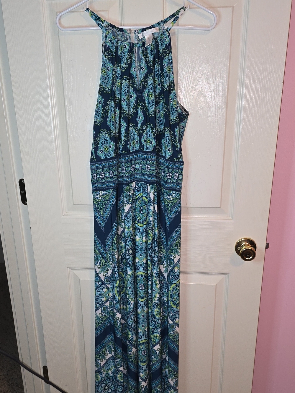 Blue & Teal Printed Halter Maxi Dress